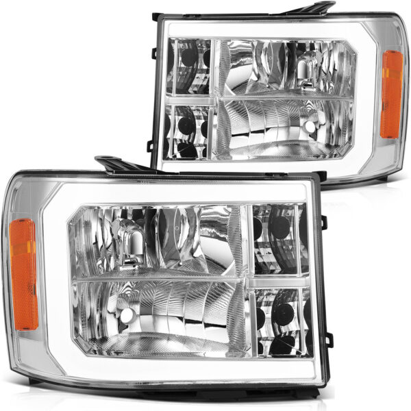 For 2007-2014 GMC Sierra 1500 Chrome Housing Headlights Assembly Pair LED DRL